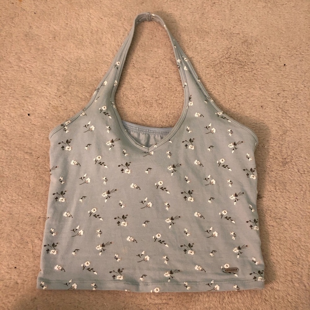 Blue halter top with floral detailing